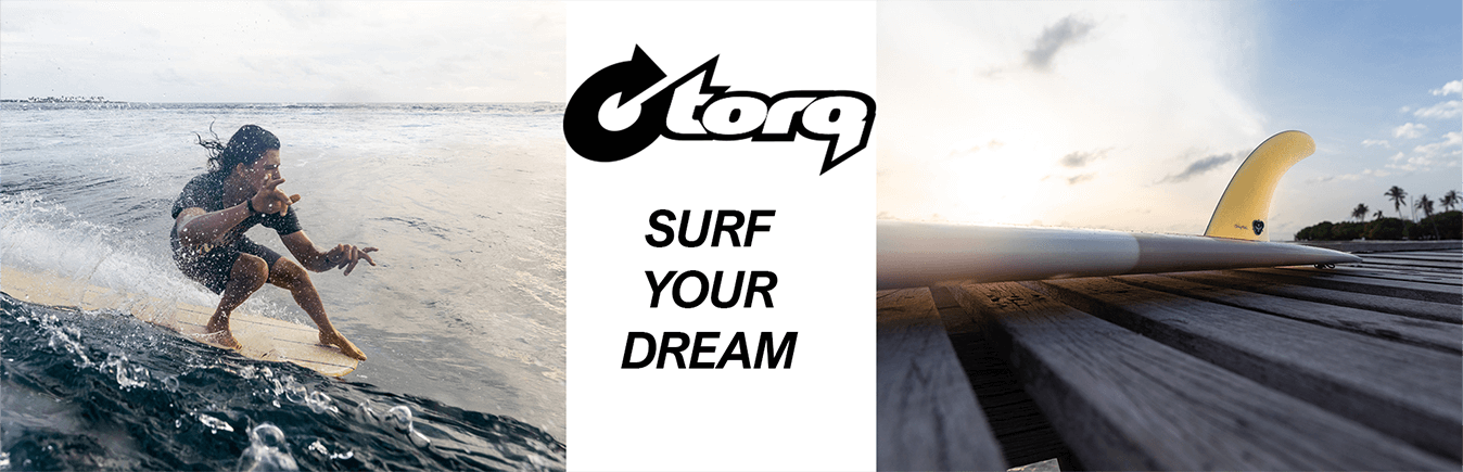 Banner Torq Surfboards with Surfer in Action