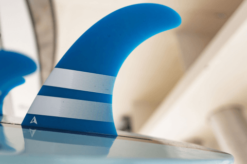 Blue single fin from Roam built into surfboard